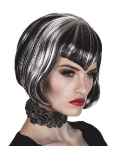 Schwarze und weiße Vampirperücke - von hoher Qualität, ideal für Karneval, Themenpartys und besondere Veranstaltungen.