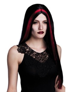 Peluca bruja negro y rojo - de alta calidad, ideal para carnaval, fiestas temáticas y eventos especiales