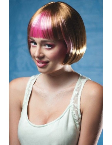 Fabienne brown and pink wig - high quality, perfect for carnival, themed parties, and special events
