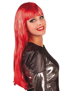 Peluca glamour rojo plata tinsel - de alta calidad, ideal para carnaval, fiestas temáticas y eventos especiales