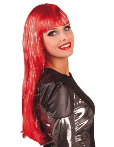 Red and silver glamour wig with tinsel - high-quality, perfect for carnival, themed parties, and special events.