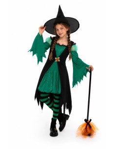 Disfraz Bruja Verde Esmeralda de alta calidad, ideal para carnaval, fiestas temáticas y eventos especiales.