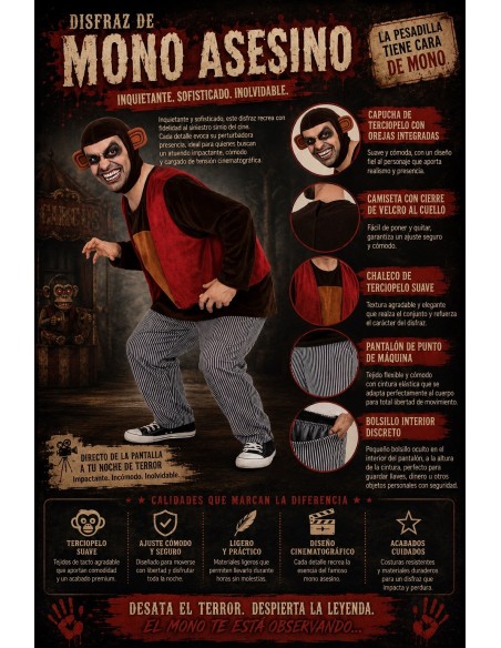 Disfraz Mono Asesino Talla L Nuevo | Disfraces Adultos El Rey del Carnaval