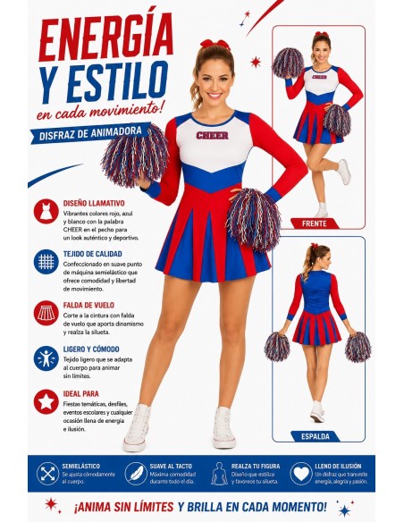 Disfraz Animadora Cheer Nuevo | Disfraces Adultos El Rey del Carnaval