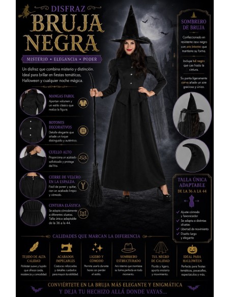 Disfraz Bruja Negra Talla M Nuevo | Disfraces Adultos El Rey del Carnaval