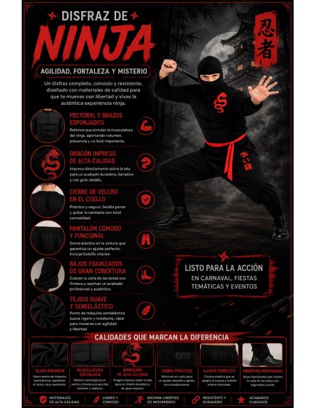 Disfraz Ninja Talla L | Disfraces Adultos El Rey del Carnaval