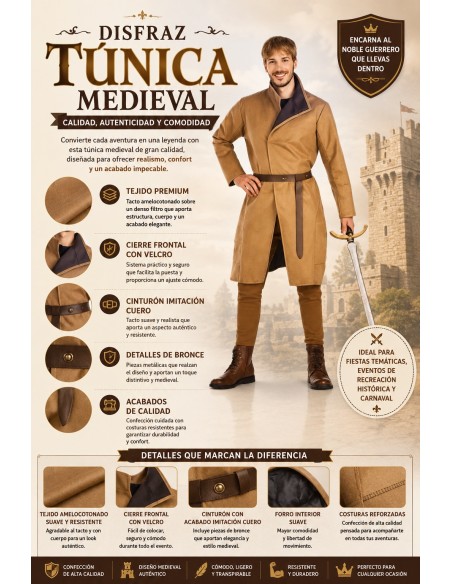 Túnica Medieval Talla Unica | Disfraces Adultos El Rey del Carnaval