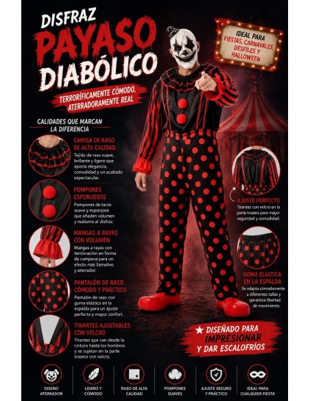 Disfraz Payaso Diabolico Talla L | Disfraces Adultos El Rey del Carnaval