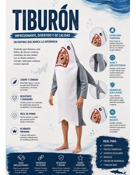 Tiburon-Verkleidungsgröße L | Erwachsene kostumiert der König des Karnevals