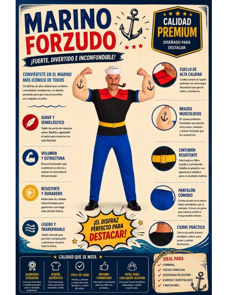 Muscly Sailor Costume Size L | Adult Costumes The Carnival King
