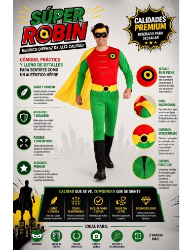 Disfraz Súper Robin Talla L | Disfraces Adultos El Rey del Carnaval