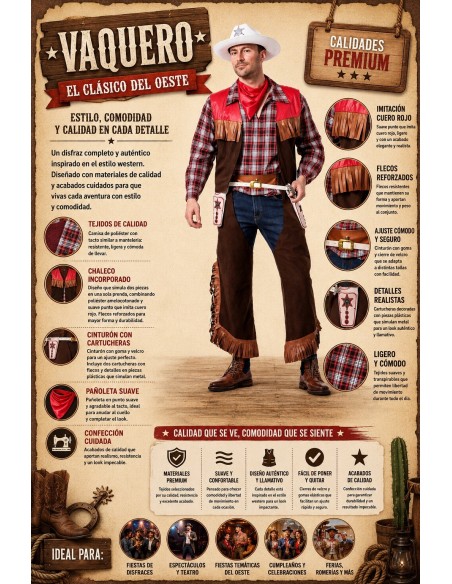 Cowboy Costume Size L | Adult Costumes The King of Carnival