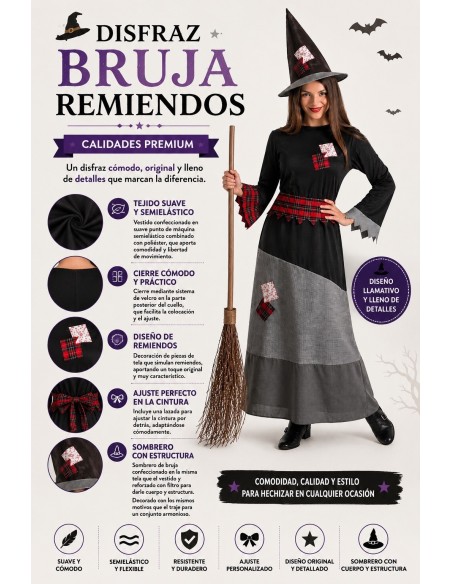 Disfraz Bruja Remiendos Talla M | Disfraces Adultos El Rey del Carnaval