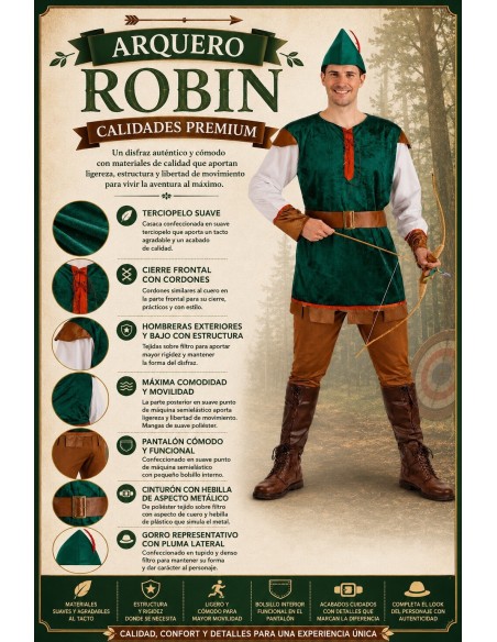 Robin Archer Costume Size L | Adult Costumes The King of Carnival