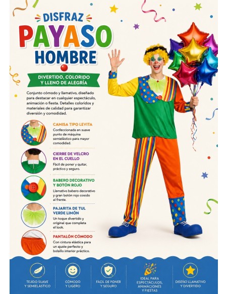 Disfraz Payaso Hombre Talla L | Disfraces Adultos El Rey del Carnaval