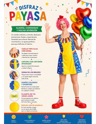 Disfraz Payasa Talla M | Disfraces Adultos El Rey del Carnaval