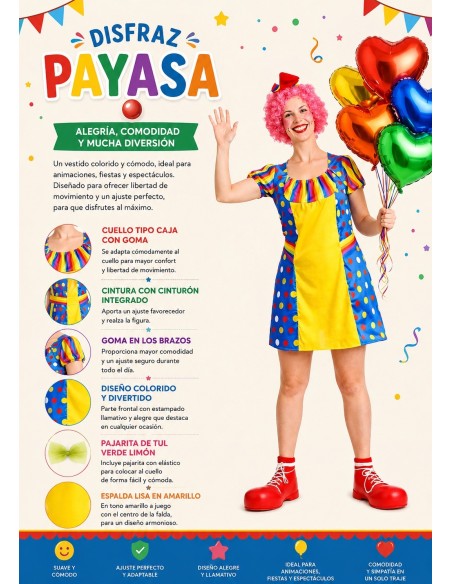 Disfraz Payasa Talla M | Disfraces Adultos El Rey del Carnaval