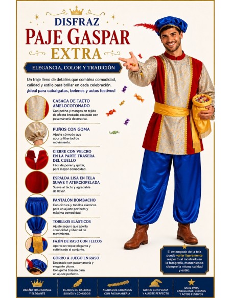 Fantasia Paje Gaspar Tamanho Extra L | Fantasias para Adultos O Rei do Carnaval