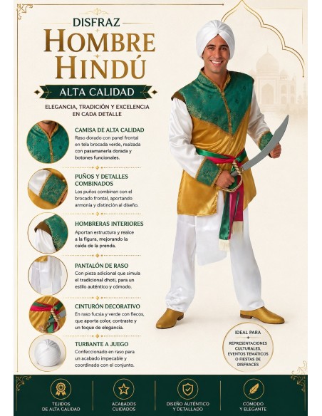 Disfraz Hombre Hindu Talla L | Disfraces Adultos El Rey del Carnaval