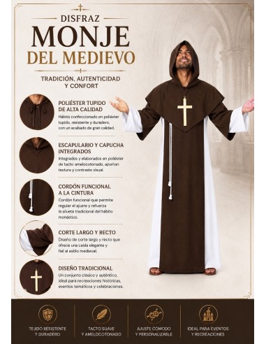 Disfraz Monje Del Medievo Talla L | Disfraces Adultos El Rey del Carnaval