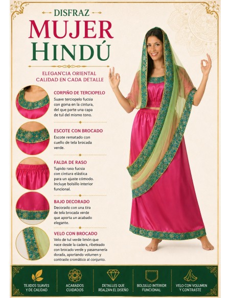 Hindu-Frauen-Verkleidung Größe M | Erwachsene kostumiert der König des Karnevals
