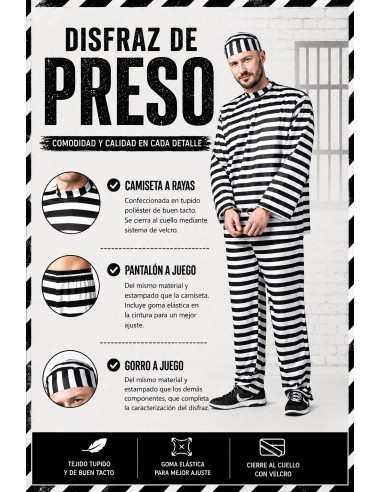 Fato de Prisioneiro Tamanho L | Disfarces para Adultos O Rei do Carnaval