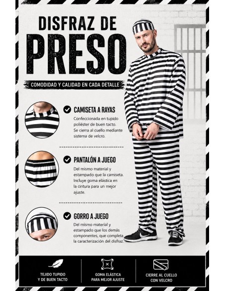 Fato de Prisioneiro Tamanho L | Disfarces para Adultos O Rei do Carnaval