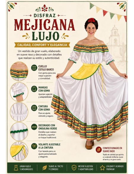 Disfraz Mejicana Lujo Talla M | Disfraces Adultos El Rey del Carnaval