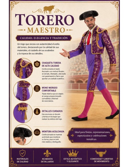 Bullfighter Costume Purple Size L | Adult Costumes The Carnival King