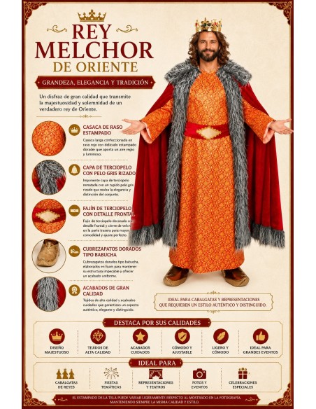 Verkleidung King Melchor Graue Haargröße L NEU | Erwachsene kostumiert der König des Karnevals