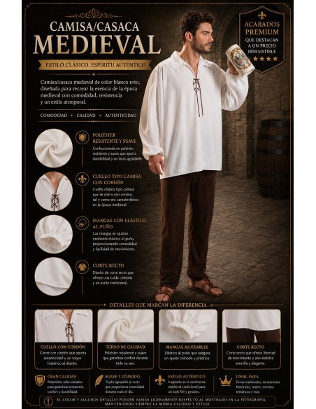 Disfraz Camisa Medieval Talla L | Disfraces Adultos El Rey del Carnaval