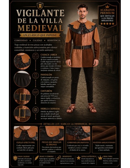 Disfraz Medieval Marrón Talla L | Disfraces Adultos El Rey del Carnaval