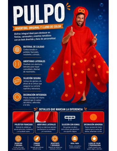 Déguisement Poulpe Taille L | Déguisements pour Adultes Le Roi du Carnaval