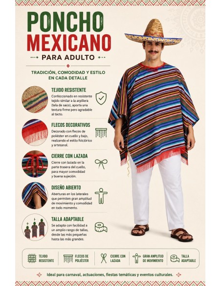 Mexikanischer Poncho Größe L | Erwachsenen-Kostüme Der Karnevalskönig