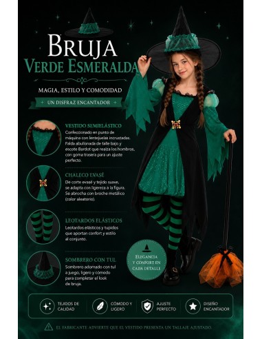 Emerald Green Witch Costume New | Children's Costumes The Carnival King