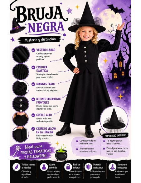 Disfraz Bruja Negra Nuevo | Disfraces Infantiles El Rey del Carnaval