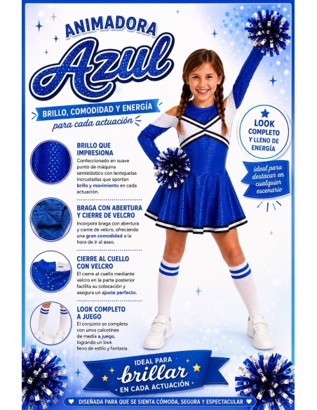 Neues blaues Cheerleader-Kostüm | Kinderkostüme der König des Karnevals
