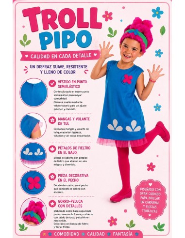 Costume Troll Popi | Costumes pour enfants Le Roi du Carnaval