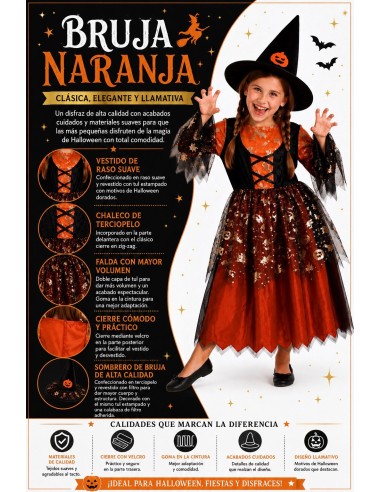 Costume de sorcière orange | Costumes pour enfants du Roi du Carnaval