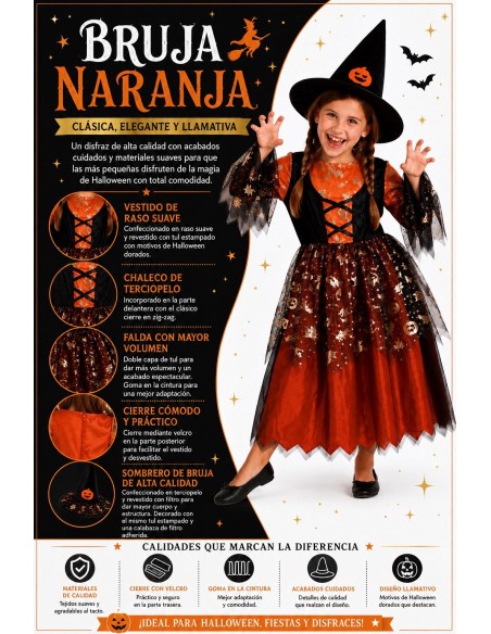Costume de sorcière orange | Costumes pour enfants du Roi du Carnaval