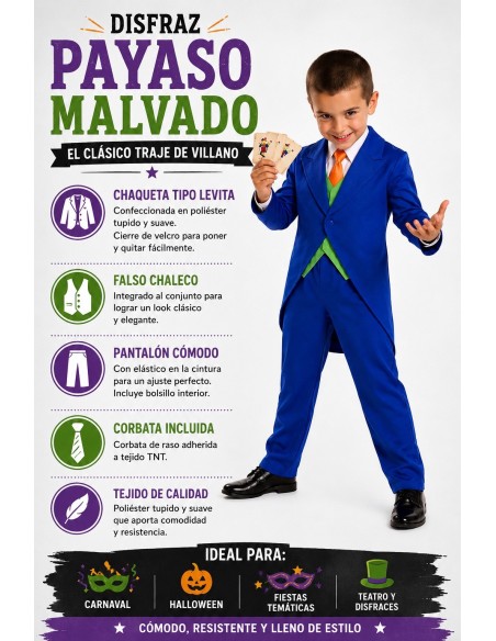Fato de Palhaço Malvado | Disfarces Infantis O Rei do Carnaval