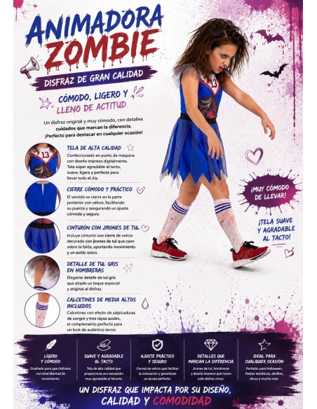 Fantasia de Líder de Torcida Zumbi 8/10 Anos Novo | Fantasias Infantis O Rei do Carnaval