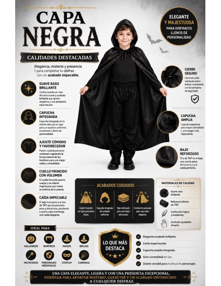 Mantello nero 8/10 anni | Costumi per bambini Il Re del Carnevale