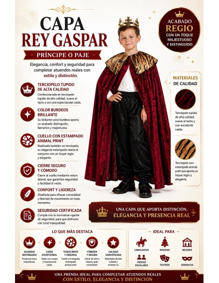 Manteau Roi Gaspar, Prince ou Page 8/10 Ans | Déguisements Enfants Le Roi du Carnaval