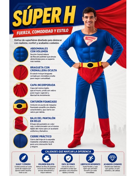 Disfraz Súper H Talla L | Disfraces Adultos El Rey del Carnaval