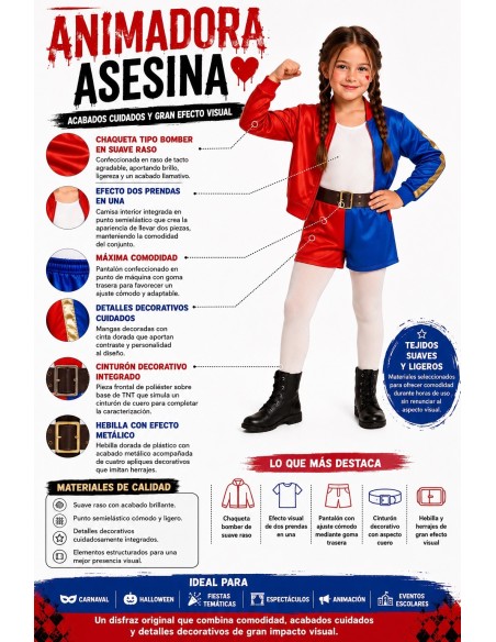 Disfraz Animadora Asesina 8/10 Años | Disfraces Infantiles El Rey del Carnaval