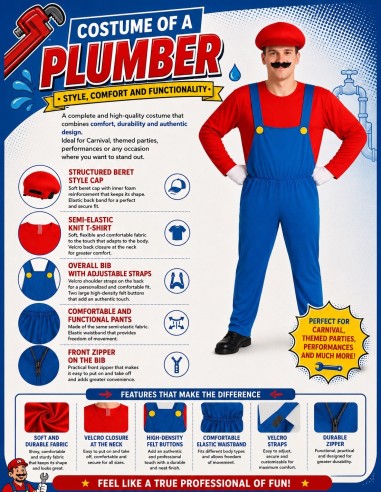 Costume de plombier de jeu vidéo Taille L | Costumes pour adultes Le Roi du Carnaval
