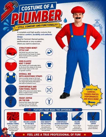 Plumber Video Game Costume Size L | Adult Costumes The King of Carnival
