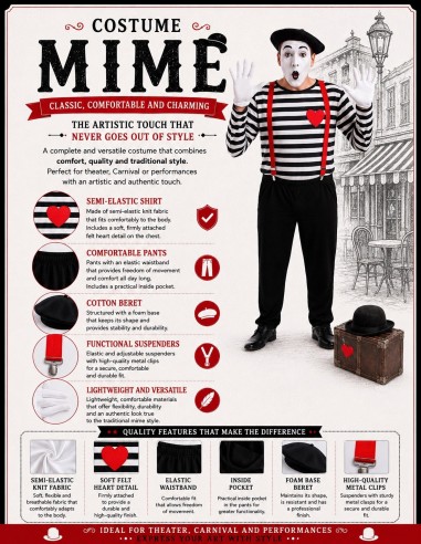 Mime Costume Size L | Adult Costumes The Carnival King