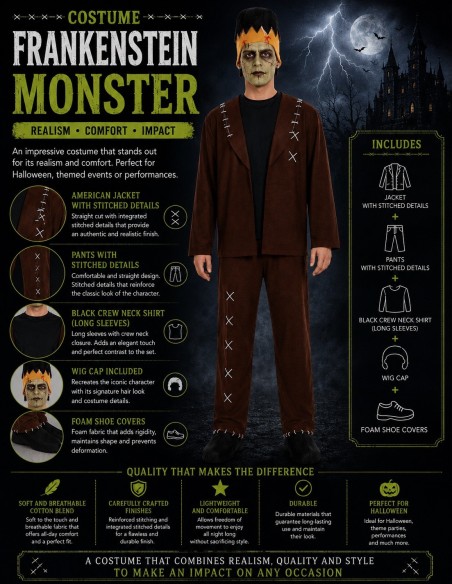 Costume Monstre Frank Taille L Neuf | Costumes pour Adultes Le Roi du Carnaval